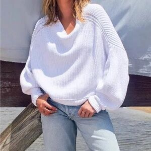 FREE PEOPLE Emmy Mock Neck Dropped Shoulder Sweater Women’s Large White Cozy